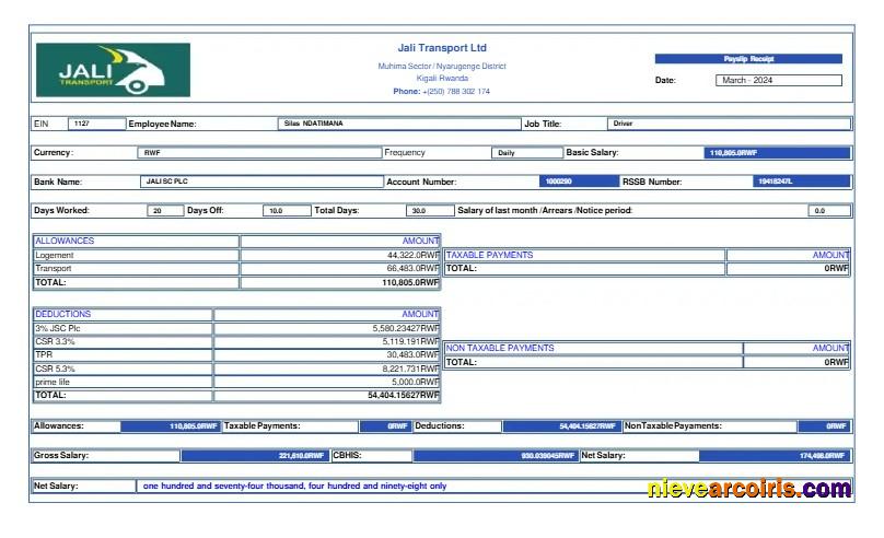 Jali Transport payslip